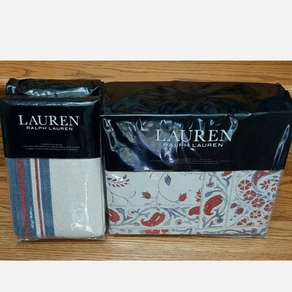 Ralph Lauren Kelsey Full Queen duvet set and Euro shams 5 piece MSRP $500 - Picture 2 of 11